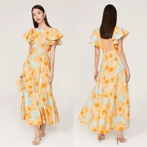 Eudon Choi Collective Floral Tiered Belted Maxi Dress